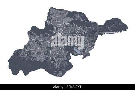 Carte de Kaboul. Carte vectorielle détaillée de la zone administrative de la ville de Kaboul. Vue sur l'aria métropolitain avec affiche CityScape. Terre sombre avec rues blanches, routes et ave Illustration de Vecteur