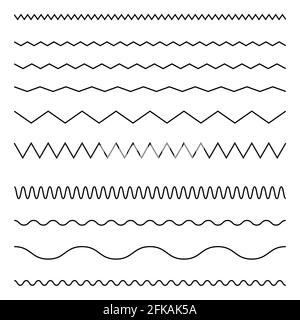 Ligne sans couture et lignes ondulées en zigzag. Éléments de conception graphique. Kit d'élément de bordure pour panneau de contour. Illustration de Vecteur