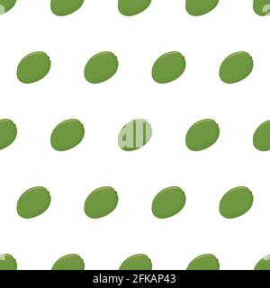 Motif de dessin animé sans couture avec mangues vertes entières sur fond blanc. Élément de conception de tissu. Illustration vectorielle isolée. Textile biologique. Illustration de Vecteur