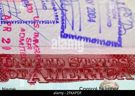 Gros plan du Visa aux États-Unis d'Amérique Etats-Unis avec DOF peu profond Banque D'Images