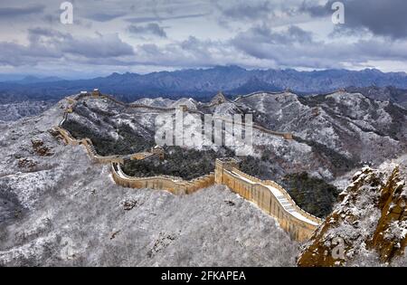 Neige de la Grande Muraille de Jinshanling Banque D'Images