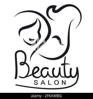 Design du logo du salon de beauté et du salon de coiffure avec visages féminins et masculins. Idéal pour le salon de beauté, le salon de coiffure, le spa, le massage, le concept cosmétique et beauté. Illustration de Vecteur
