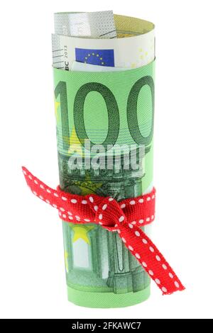Billet d'euro roulé avec ruban rouge Banque D'Images
