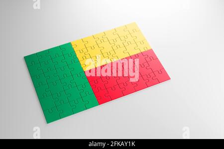 Un puzzle avec un imprimé du drapeau du Bénin, des pièces du puzzle isolées sur fond blanc. Réalisation et perfection concept. Symbole Banque D'Images