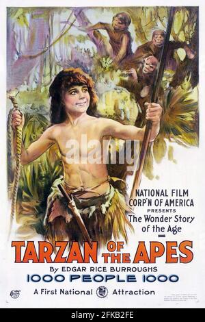 Poster du film : Tarzan des singes est un film muet d'action/aventure américain réalisé en 1918 par Scott Sidney avec Elmo Lincoln Banque D'Images