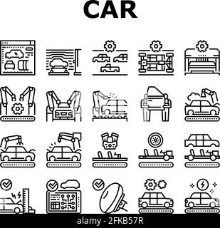 Car Factory production Collection Icons Set Vector Illustration de Vecteur