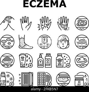 Ensemble d'icônes de la collection de traitement de l'eczéma vecteur Illustration de Vecteur