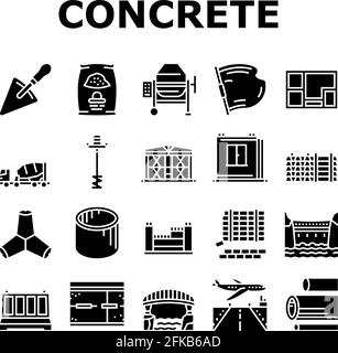 Les icônes de la collection production de béton définissent le vecteur Illustration de Vecteur