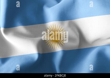 Drapeau d'illustration 3D de l'Argentine. Tissage sur le fond textile du drapeau du vent Banque D'Images