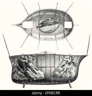 Panier à ballons par Jean-Pierre Blanchard, pionnier français du vol en montgolfière, 19e siècle Banque D'Images