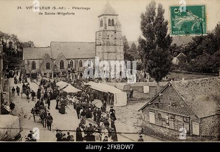 PELERINAGE DE SAINTE-WILGEFORTE A VITTEFLEUR 76-SEINE-MARITIME région: Normandie (anciennement haute-Normandie) début du XXe siècle carte postale ancienne Banque D'Images