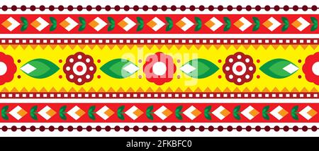 Motif camion d'art indien et pakistanais sans couture motif horizontal long, motif Diwali vibrant en tissu ou imprimé en tissu avec motif fleuri Illustration de Vecteur