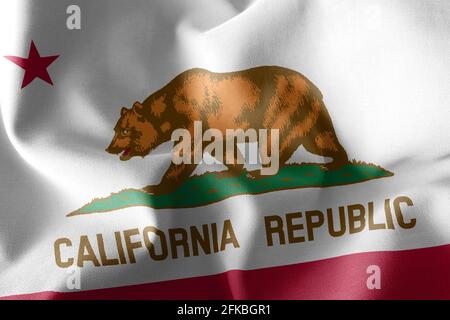 Drapeau d'illustration 3D de la Californie est une région des États-Unis. Tissage sur le fond textile du drapeau du vent Banque D'Images