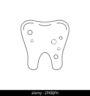 Dent avec plaque dentaire ligne art icône isolée sur fond blanc. Illustration de Vecteur