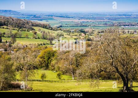 Vue sur la campagne vallonnée dans les Cotswolds du Worcestershire. Banque D'Images