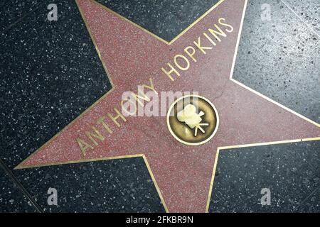 LOS ANGELES, CA, Etats-Unis - 27 MARS 2018 : le Hollywood Walk of Fame est une star de Los Angeles. Gros plan sur l'étoile Anthony Hopkins. Banque D'Images