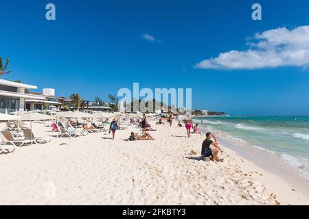 Plage à Playa del Carmen, Quintana Roo, Mexique, Amérique du Nord Banque D'Images