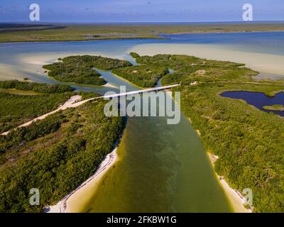 Antenne de la réserve de biosphère de Sian Ka'an, site classé au patrimoine mondial de l'UNESCO, Quintana Roo, Mexique, Amérique du Nord Banque D'Images