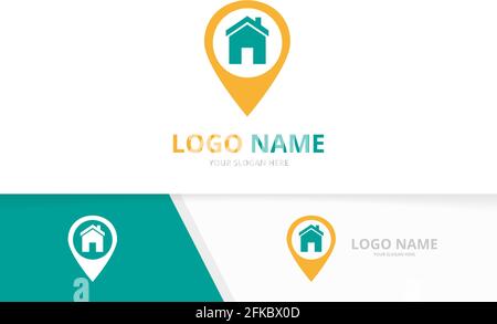 Combinaison de l'immobilier vectoriel et du logo PIN. Modèle de conception de logotype de pointeur de maison et de carte. Illustration de Vecteur