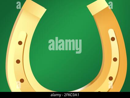 Image numérique de la chaussure de cheval dorée avec espace de copie sur fond vert Banque D'Images