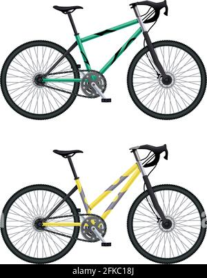 Ensemble de vélo réaliste avec deux modèles différents de mtb hardtail images isolées de vélo sur une illustration vectorielle d'arrière-plan vierge Illustration de Vecteur