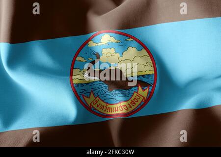 Drapeau d'illustration 3D de Mae Hong son est une province de Thaïlande. Agitant sur le drapeau du vent avec inscription avec le nom de la région en thaï Banque D'Images