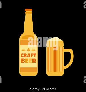 Bouteille de bière artisanale et mug Illustration de Vecteur