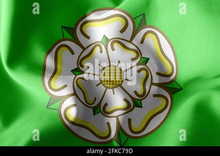 Drapeau d'illustration 3D du North Yorkshire est un comté d'Angleterre. Tissage sur le fond textile du drapeau du vent Banque D'Images