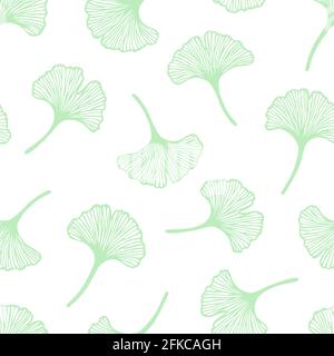 Motif vectoriel sans couture avec feuilles de ginkgo biloba dessinées à la main. Design élégant pour le textile, le papier peint, l'emballage Banque D'Images
