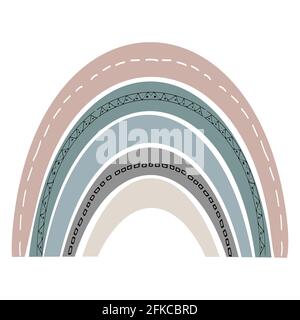 Arc-en-ciel scandinave mignon isolé sur fond blanc. Dessin pour enfants pour la création de pépinières. Illustration Doodle dessinée à la main. Design scandinave. Illustration de Vecteur