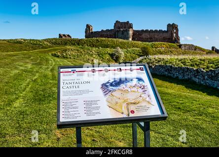 Comité d'interprétation des visiteurs, Château de Tantallon, East Lothian, Écosse, Royaume-Uni Banque D'Images