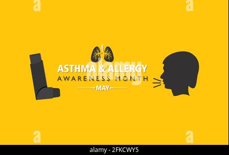 Illustration vectorielle du mois de sensibilisation à l'asthme et aux allergies observée chaque année en mai. Les personnes peuvent avoir de l'asthme allergique si elles ont de la difficulté à respirer du Illustration de Vecteur