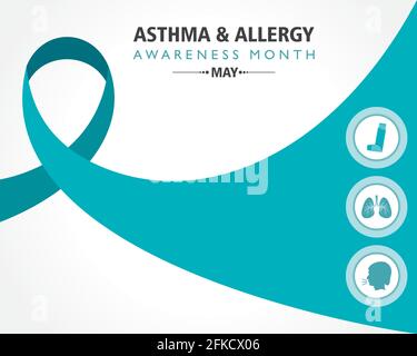 Illustration vectorielle du mois de sensibilisation à l'asthme et aux allergies observée chaque année en mai. Les personnes peuvent avoir de l'asthme allergique si elles ont de la difficulté à respirer du Illustration de Vecteur