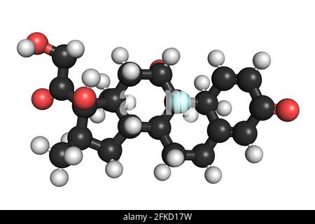 La molécule de médicament glucocorticoïde de dexaméthasone 3D rend la structure chimique Banque D'Images