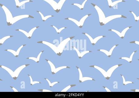 Motif vectoriel bleu clair sans coutures avec mouettes Illustration de Vecteur