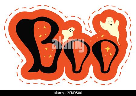 Autocollant Halloween avec fantômes et texte boo Illustration de Vecteur