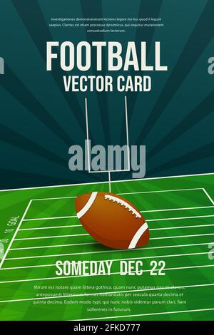 Prospectus American football, design poster, modèle modifiable de vecteur d'invitation au sport.ballon avec terrain de football et arrière-plan de poste Illustration de Vecteur