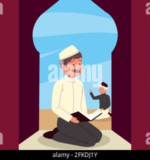 hommes musulmans en position de prostration Illustration de Vecteur