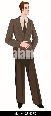 Personnage masculin portant un costume classique vintage Illustration de Vecteur