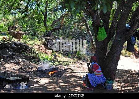 Les abatteuses de sel travaillant à l'ancienne usine de sel de Baleni à Limpopo, en Afrique du Sud Banque D'Images