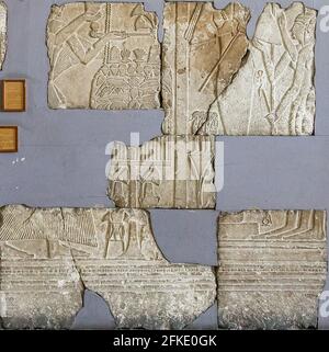 Le Caire, Musée égyptien, reliefs de l'steward Horemheb, Nouveau Royaume, de Saqqara. Banque D'Images