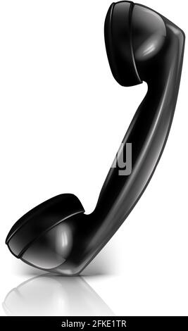 téléphone noir 3d réaliste avec combiné vectoriel, isolé sur fond blanc. Illustration de Vecteur