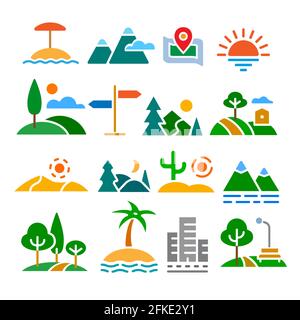 Illustration de paysages et nature icons set Illustration de Vecteur