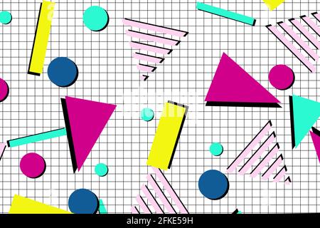 Arrière-plan classique des années 1980 et 1990 avec motif graphique rétro Banque D'Images