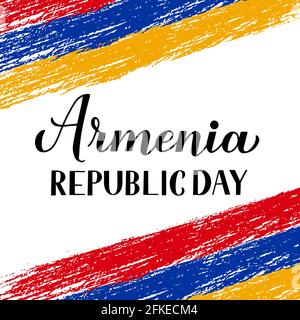 Lettre à la main de calligraphie de jour de la République d'Arménie. Fête arménienne célébrée le 18 mai. Modèle vectoriel pour affiche typographique, bannière, carte de vœux, Illustration de Vecteur
