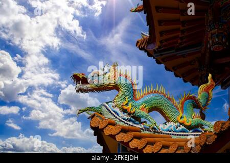 De belles statues de dragon au Temple Zizhu ou Purple Bamboo Temple, comme on le sait, fut construit il y a plus de 300 ans et a été rénové à plusieurs reprises Banque D'Images