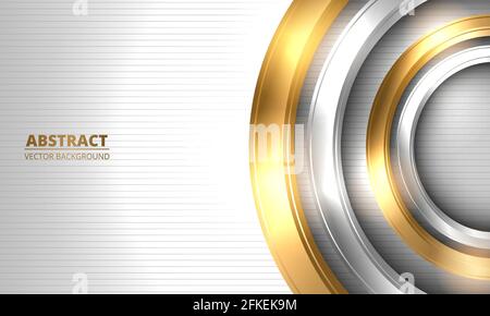 Arrière-plan abstrait vecteur de luxe. Cercles tridimensionnels or et argent sur fond blanc rayé. Illustration vectorielle EPS 10. Illustration de Vecteur