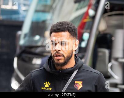 Brentford, Royaume-Uni. 1er mai 2021. Watford Andre Gray avant le championnat Sky Bet derrière des matchs à huis clos entre Brentford et Watford au stade communautaire de Brentford, Brentford, Angleterre, le 1er mai 2021. Photo par Andrew Aleksiejczuk/Prime Media Images. Crédit : Prime Media Images/Alamy Live News Banque D'Images