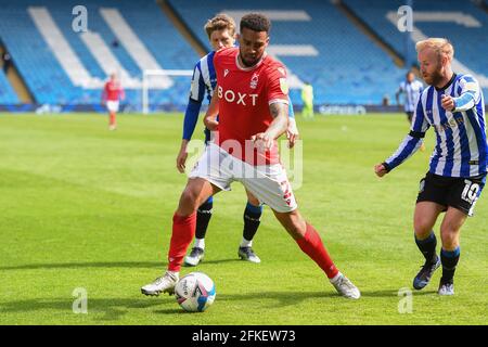 SHEFFIELD, ROYAUME-UNI. 1ER MAI Cyrus Christie (2) de la forêt de Nottingham en action pendant le match de championnat Sky Bet entre Sheffield mercredi et la forêt de Nottingham à Hillsborough, Sheffield, le samedi 1er mai 2021. (Credit: Jon Hobley | MI News) Credit: MI News & Sport /Alay Live News Banque D'Images