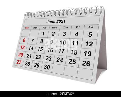 Une page du calendrier mensuel annuel - mois juin 2021. rendu 3d Banque D'Images